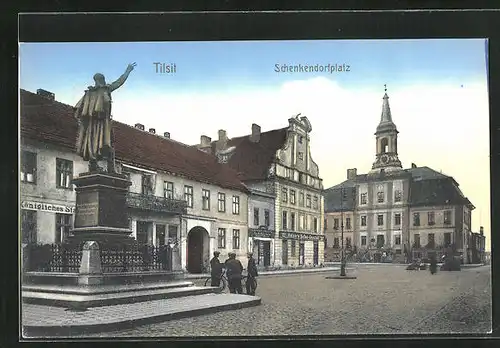 AK Tilsit, Schenkendorfplatz mit Denkmal