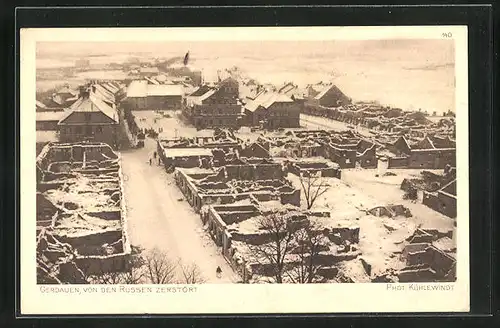 AK Gerdauen, Teilansicht mit Strassenpartie im Winter von den Russen zerstört, Der Krieg 1914-15