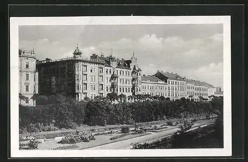 AK Pilsen, Ortsansicht mit Bäumen