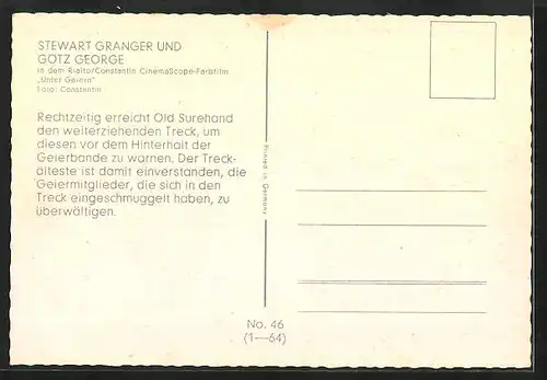 AK Filmszene aus Karl Mays Unter Geiern, Götz George und Stewart Granger