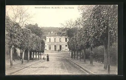 AK Saint-Chéron, La Gare, Bahnhof