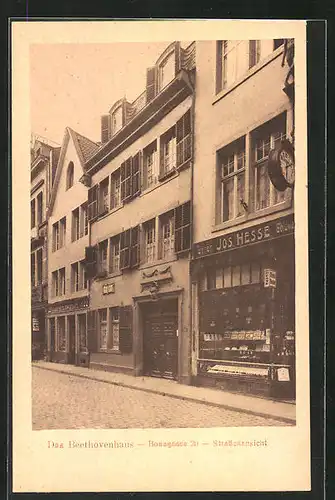 AK Bonn, Das Beethovenhaus mit Uhrengeschäft von Jos. Hesse, Bonngasse 20, Strassenansicht