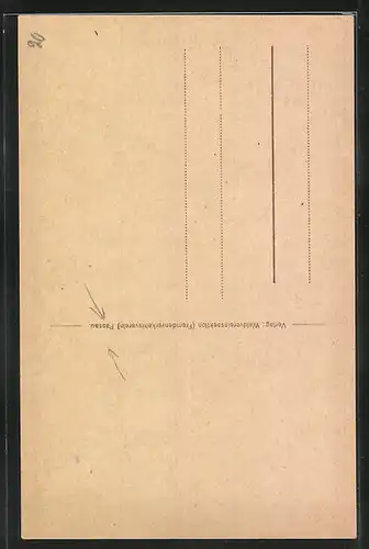 Künstler-AK Passau, Partie von Oberhaus mit Tor