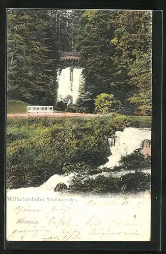 AK Wilhelmshöhe, Teufelsbrücke mit Wasserfall