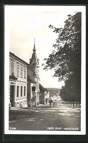 AK Ober Plan, Marktplatz mit Rathaus und Schule