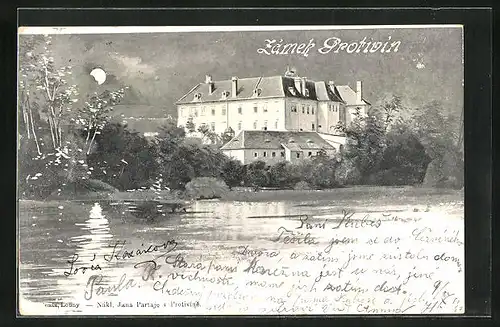 Mondschein-AK Protivin, Flusspartie mit Schloss