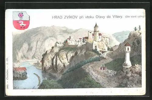 Künstler-AK Zvikov, Panorama mit Burg Zvikov