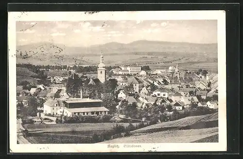 AK Kaplitz, Ortsansicht gegen Hügellandschaft