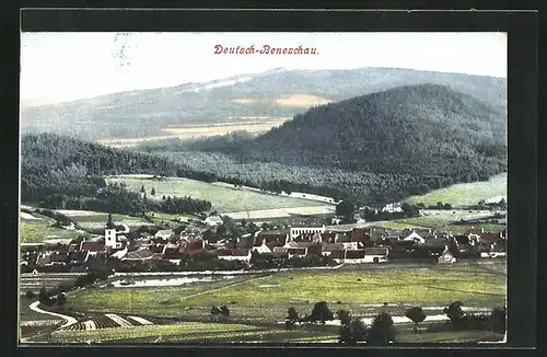 AK Deutsch-Beneschau, Ortsansicht mit Hügellandschaft