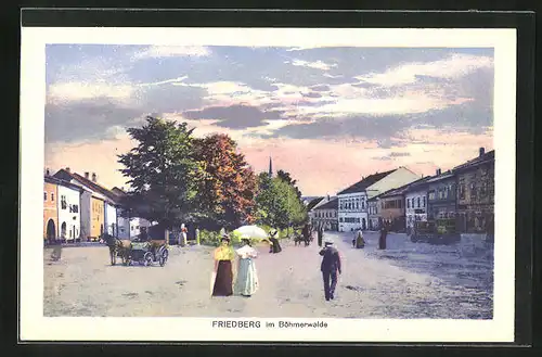 AK Friedberg im Böhmerwald, Passanten am Markt