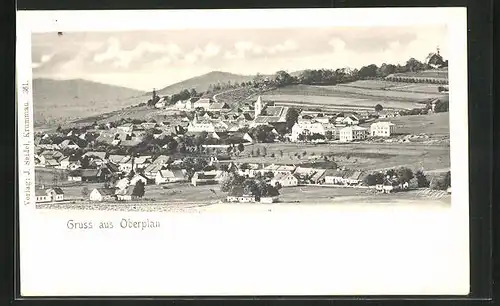 AK Oberplan, Ortsansicht aus der Ferne