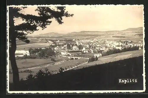 AK Kaplitz, Ortsansicht gegen Hügellandschaft