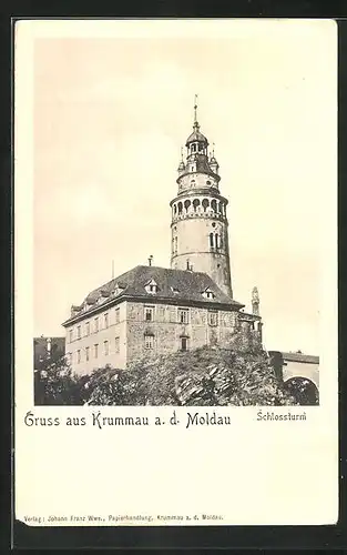 AK Krumau / Cesky Krumlov, Blick auf den Schlossturm