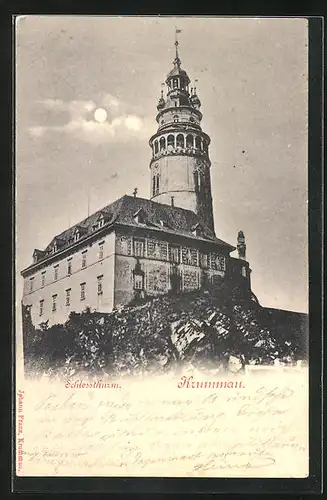 Mondschein-AK Krumau / Cesky Krumlov, Blick auf den Schlossturm