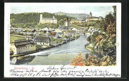 AK Rosenberg, Flusspartie mit Schloss und Kirche