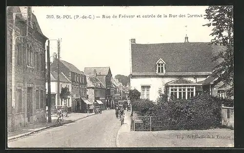 AK Saint-Pol, Rue de Frévent et entrée de la Rue des Carmes