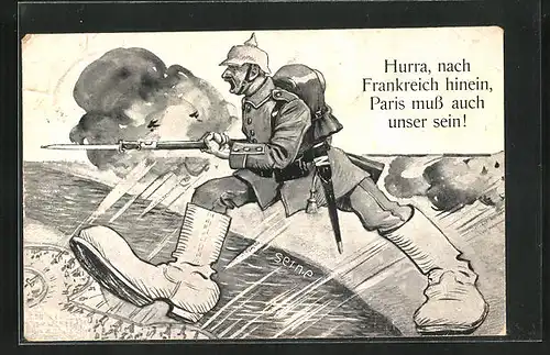 AK Soldat überquert die Seine, Propaganda 1. Weltkrieg