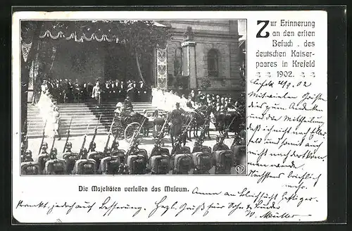 AK Krefeld, Das deutsche Kaiserpaar verlässt das Museum 1902