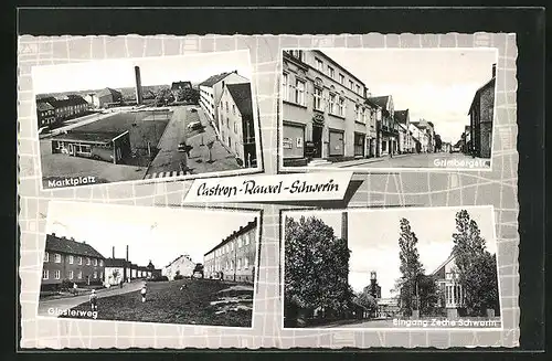 AK Castrop-Rauxel, Zeche Schwerin, Marktplatz, Grimbergstrasse, Ginsterweg