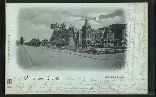 Mondschein-AK Krefeld, Blick auf den Bismarck-Platz