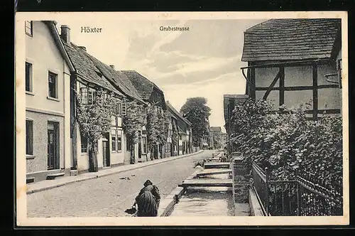 AK Höxter, Grubestrasse mit Fachwerkhaus
