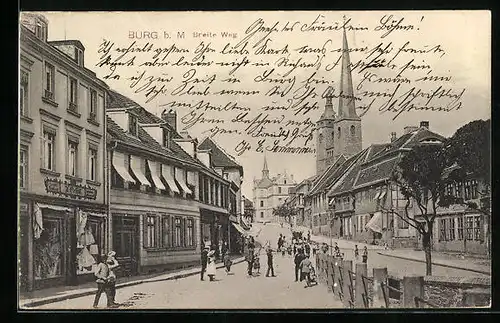 AK Burg b. M., Strassenpartie des Breiten Wegs