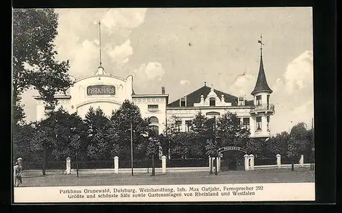 AK Duisburg, Gasthaus, Parkhaus Grunewald