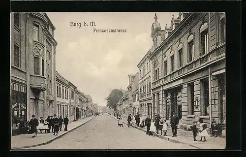 AK Burg b. M., Franzosenstrasse mit Geschäften