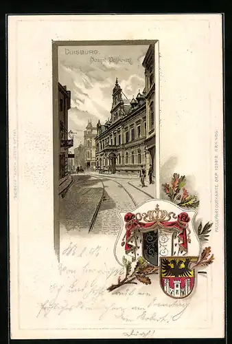 Passepartout-Lithographie Duisburg, Haupt-Postamt, Wappen