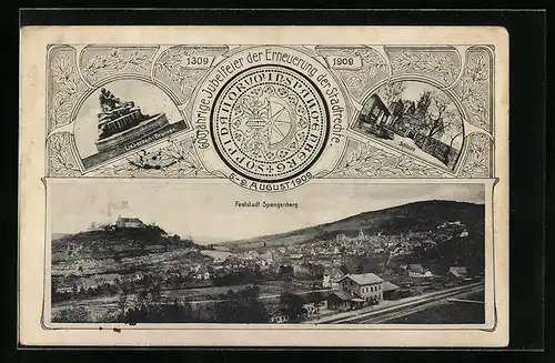 AK Spangenberg, Festpostkarte 1909, 600 jähr. Feier d. Erneuerung d. Stadtrechte, Panorama