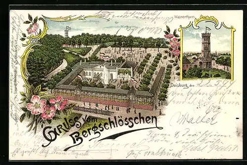 AK Duisburg, Gasthaus Bergschlösschen, Wasserthurm