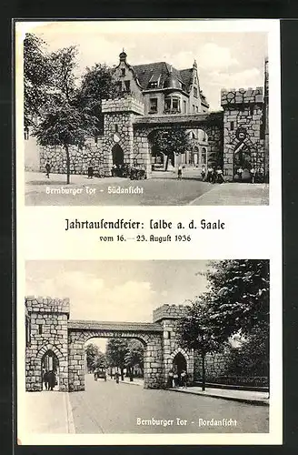 AK Calbe a. S., Jahrtausendfeier d. Stadt 1936, Brandenburger Tor von Norden und Süden