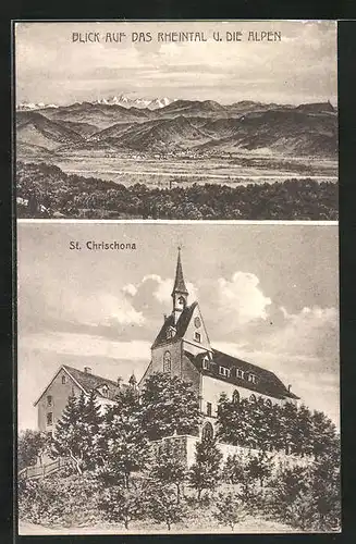 AK St. Chrischona, Kirche, Rheintal und Alpen