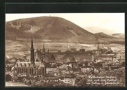 AK Waldenburg, Waldenburger Bergland, Blick nach dem Hochwald mit Tiefbau und Juliusschacht