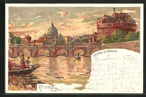 Künstler-Lithographie Raffaele Carloforti: Roma, Castel S. Angelo