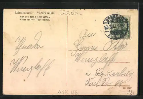 AK Reimsbachtal, Blick auf die Vordermühle