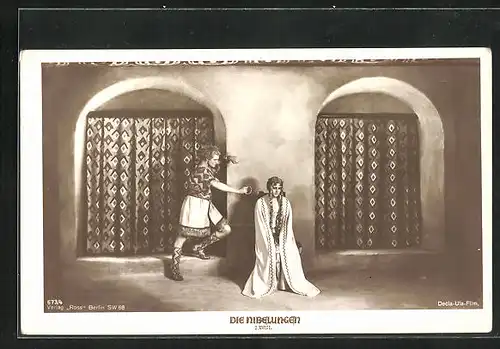 AK Filmszene Die Nibelungen, I. Teil, Kriemhild und Siegfried