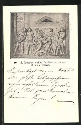 Vorläufer-AK Padova, 1895, S. Antonius puellam fluctibus interemtam ad vitam revocat