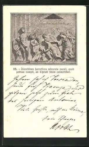 Vorläufer-AK Padova, 1895, Aleardinus haereticus miraculo poculi, quod petram rumpit, ad Christi fidem convertitur