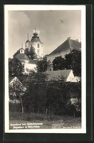 AK Spekau bei Mühlhausen, Teilansicht mit Kirche