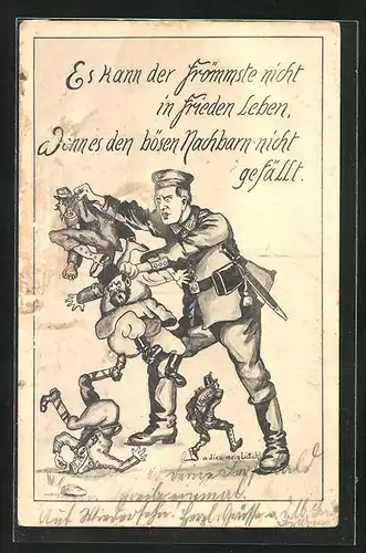 AK Deutscher Soldat entledigt sich seiner Feinde