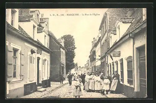 AK Marquise, La Rue de l`Eglise, Strassenpartie