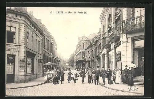 AK Lens, Rue de Paris, Strassenpartie