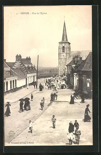 AK Hersin, Rue de l`Église, Strassenpartie