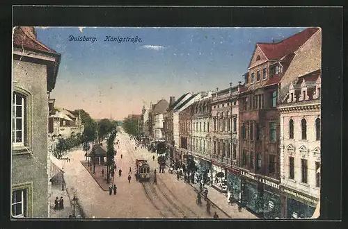 AK Duisburg, Königstrasse mit Strassenbahn