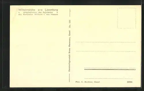 AK Cassel-Wilhelmshöhe, Löwenburg, Arbeitszimmer des Adjutanten