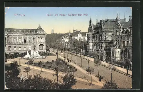 AK Bochum, Strassenpartie am Kaiser Wilhelm-Denkmal