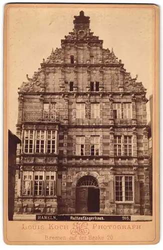 Fotografie Louis Koch, Bremen, auf der Brake 20, Ansicht Hameln, das Rattenfängerhaus