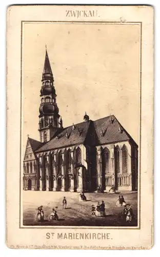Lithographie Ph. Prey, Frankfurt a. M., Ansicht Zwickau, Blick auf die St. Marienkirche