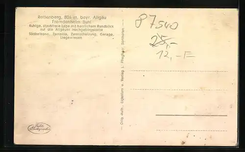 AK Rettenberg im Bayr. Allgäu, Hotel Fremdenheim Buhl